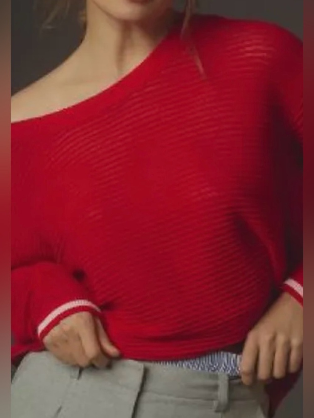 Daily Practice by Anthropologie Red with Pink Stripe Low Back Sweater - Size M